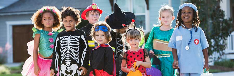 group of Kids in halloween costumes